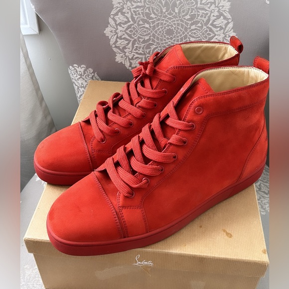 Christian Louboutin Authentic Mens Hightop Red suede Sneakers size 46.5 worn - Picture 2 of 4
